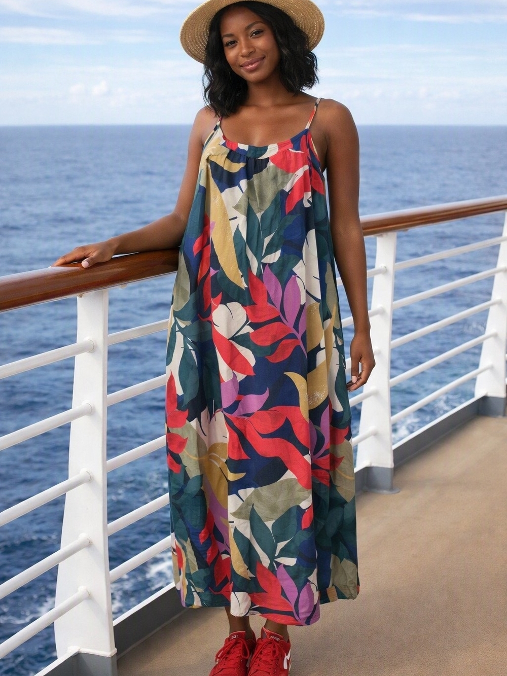 a new day Multicolor Tropical Leaf Maxi Dress